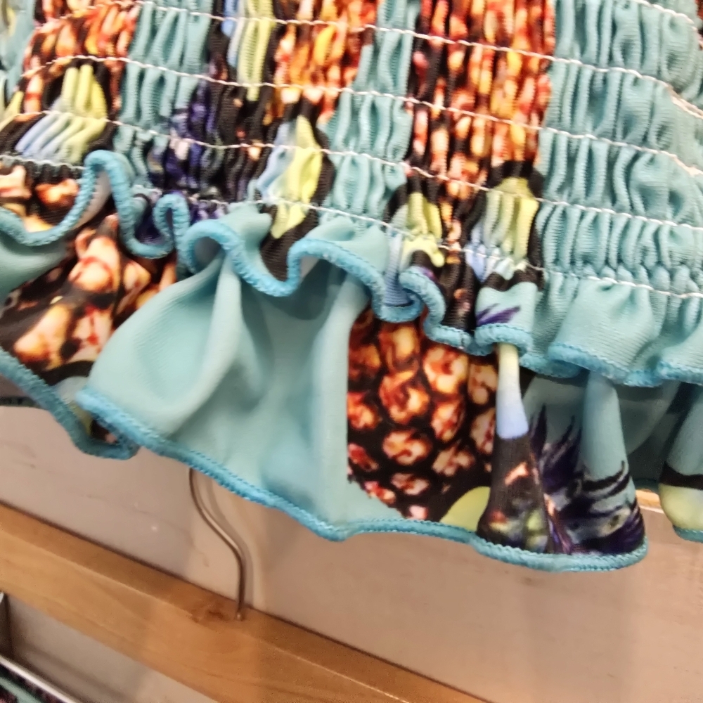 {S} Pineapple With Sunglasses Bikini Smocked Top Teal - Picture 10 of 13